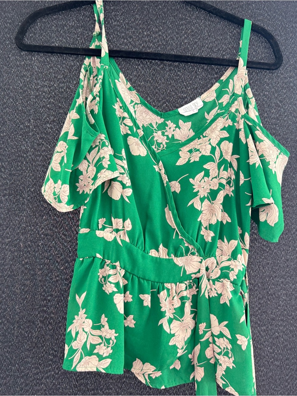 Sienna Sky Green One-Shoulder Floral Wrap Top